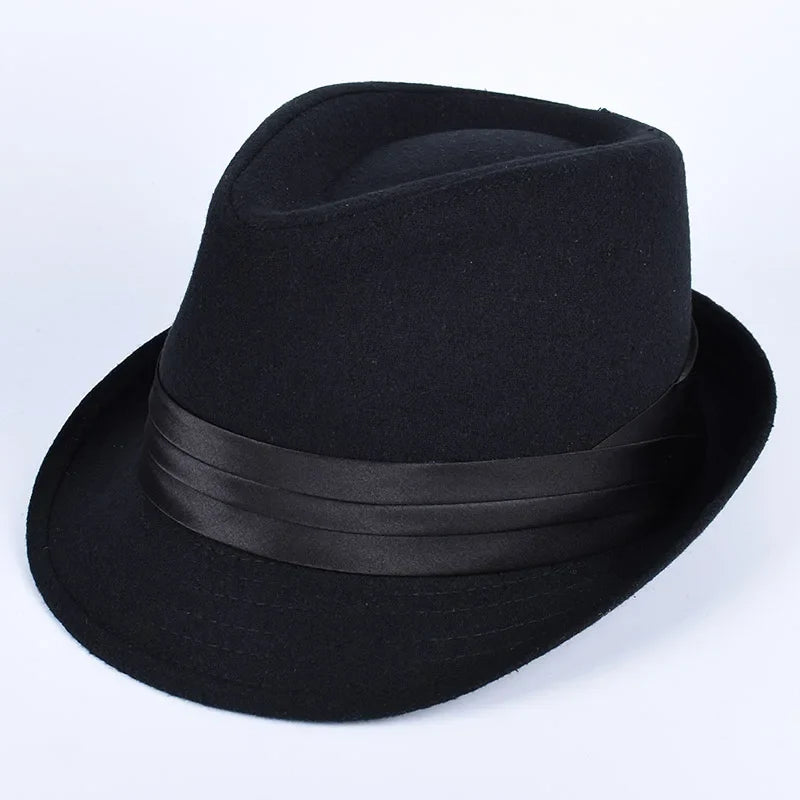 Classic Fedora Men's Hats Women 2026 Casual Short Sleeve Trilby Top Hat England Gentleman Ribbon Jazz Cap Fedoras Black Felt Hat