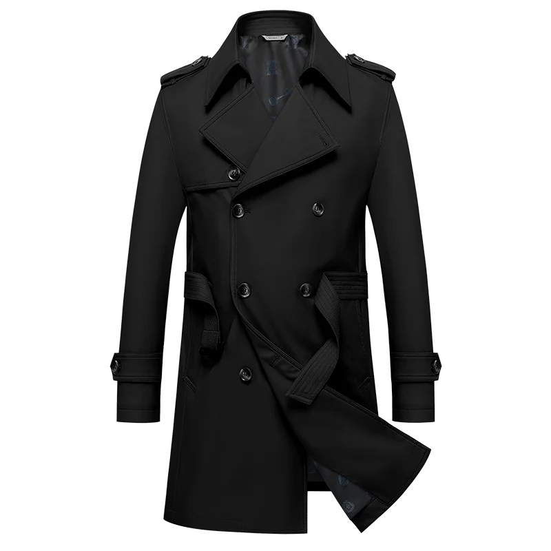 2024 Autumn New Men's Medium to Long Fashion Windbreaker Coat High Quality Double breasted British style Coat Series Belt Coat