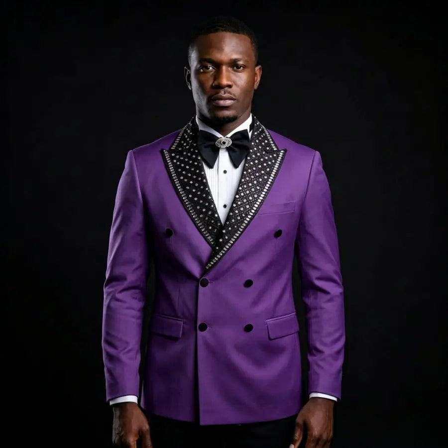 Luxury Beaded Men Suits for Wedding Party Double Breasted Groom Tuxedo for Man Slim Fit Blazer Pants Set 2 Pieces 2026 New