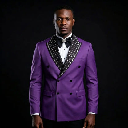 Luxury Beaded Men Suits for Wedding Party Double Breasted Groom Tuxedo for Man Slim Fit Blazer Pants Set 2 Pieces 2026 New