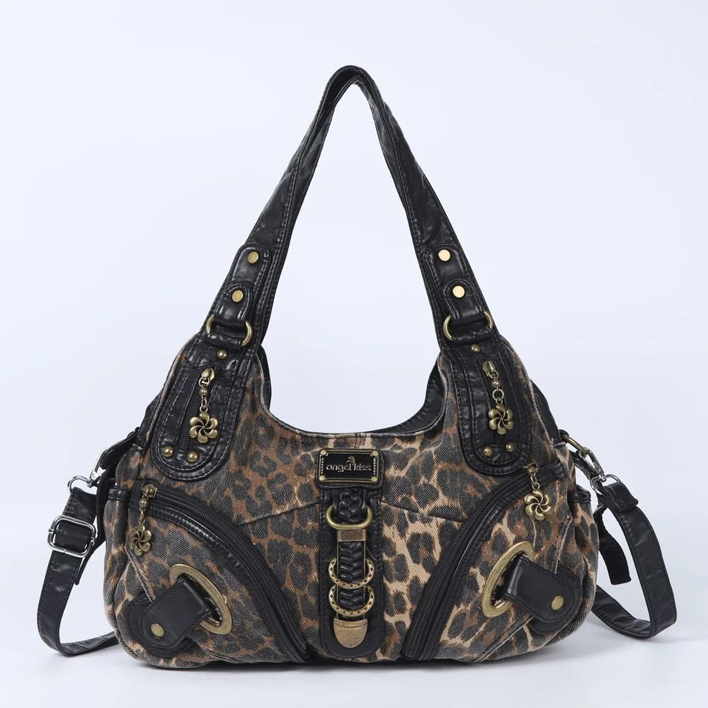 Vintage Women Handbags Fashion Leopard Shoulder Bag Top-handle Handbag Satchel Dumpling Shoulder Bag Tote Hobos Large Purse