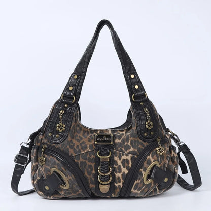 Vintage Women Handbags Fashion Leopard Shoulder Bag Top-handle Handbag Satchel Dumpling Shoulder Bag Tote Hobos Large Purse