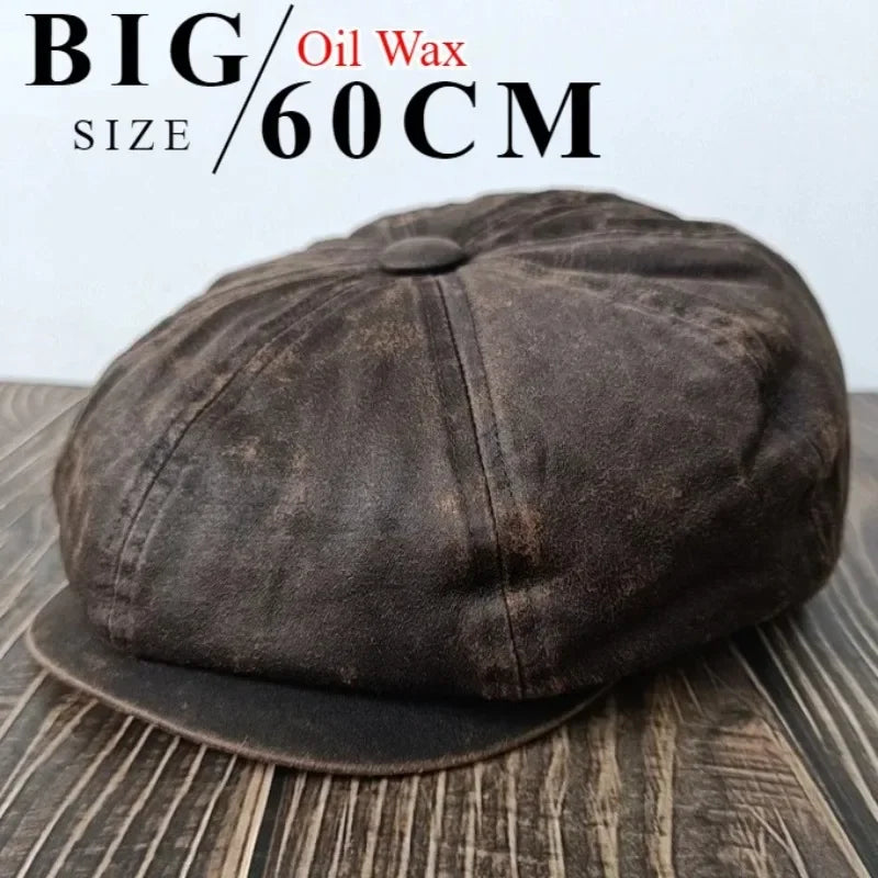 XL 60cm Waxed Paper Newsboy Cap - Men's Windproof Octagonal Beret, All-Season Durable Work & Casual Hat