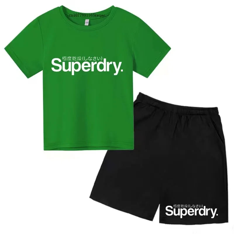Kids Summer Casual Letter Print Breathable Tees+Short Pants 2pcs Suits 2-13 Years Boys Girls Fashion Outfits Children Clothes