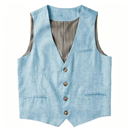 Beige Linen Men's Vest V Neck Summer Waistcoat Single Breasted Light Weigt Men's Suits Vest
