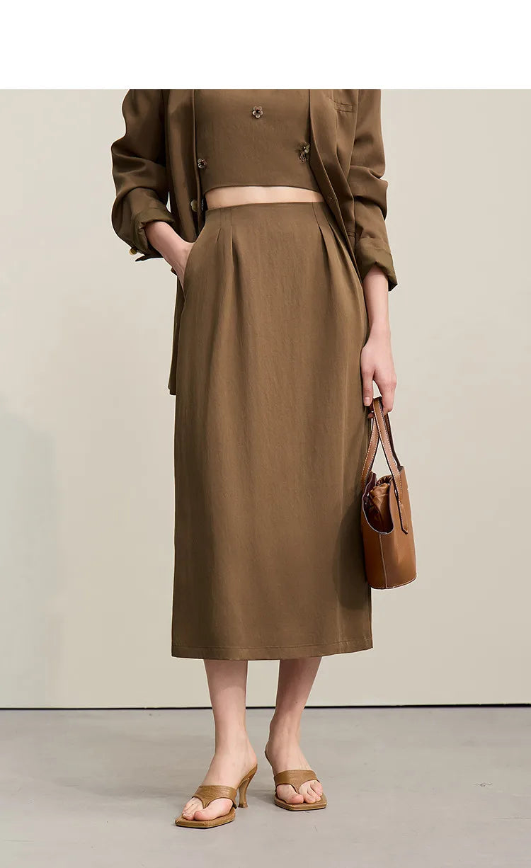Casual Skirts For Women 2026 Spring New Elegant A-shaped Skirt Women Split Pocket Versatile Medium And Long Skirt 12621024