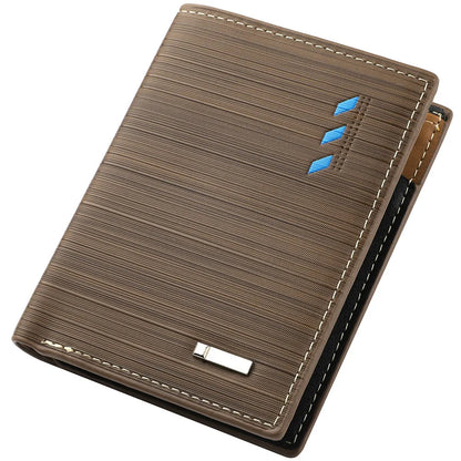 Business Men's Short Wallet Microfiber Synthetic Leather Short Wallets Men Stripe Male Purse Coin Pouch Multi-functional Cards