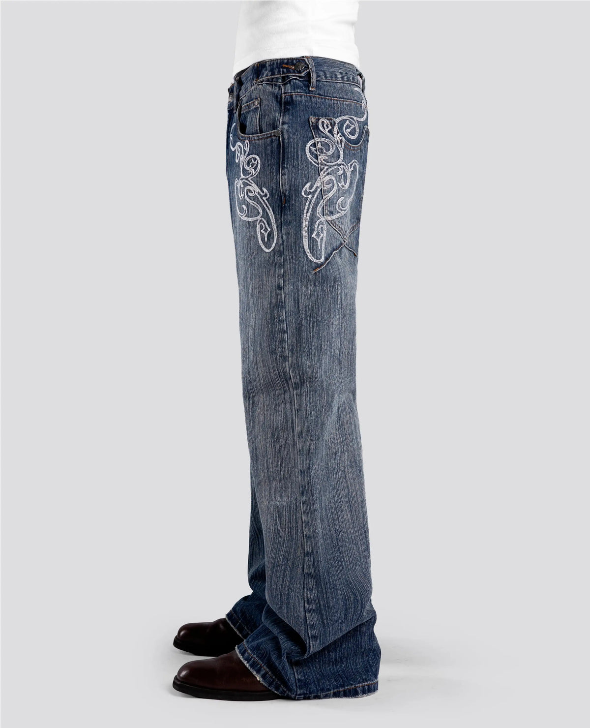 Y2k Blue Opening Bootcut Jeans Vintage Washed Embroidery Men Women Pants Harajuku High Street Streetwear Unisex Casual Jeans