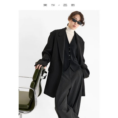 The Ultimate Store Hit~ Women's Mid-Length Oversized Blazer with Shoulder Pads for Petite Figures, Casual Suit Jacket