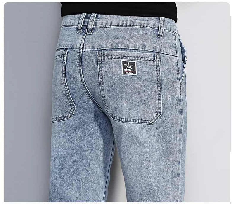 New Men's Jeans Slim Fit Stretch Straight Vintage Trendy Denim Pants Korean Washed Soft Versatile Fashion Trousers Streetwear