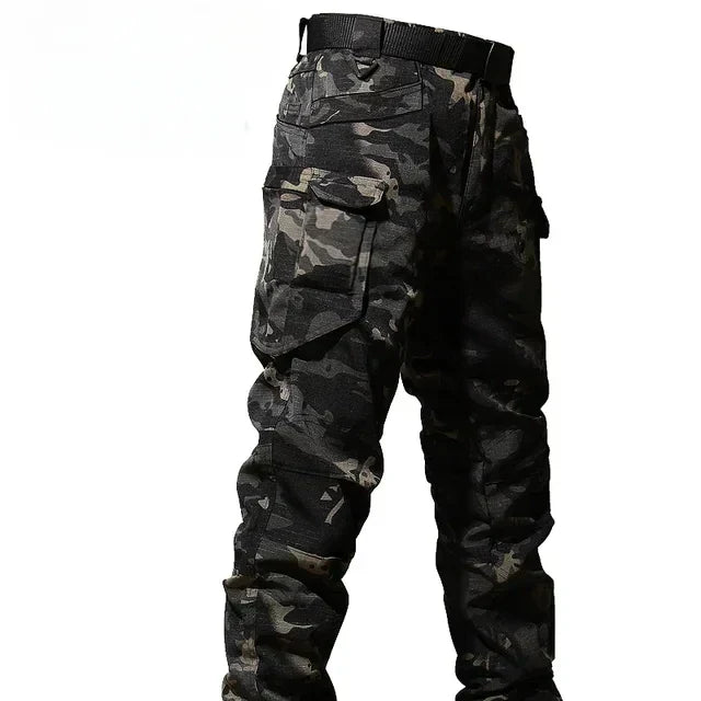 Autumn Tactical Sets Men Outdoor Breathable Short Sleeve Tshirt+Waterproof Straight Pant 2 Pcs Suits Camo Multi-pocket Cargo Set
