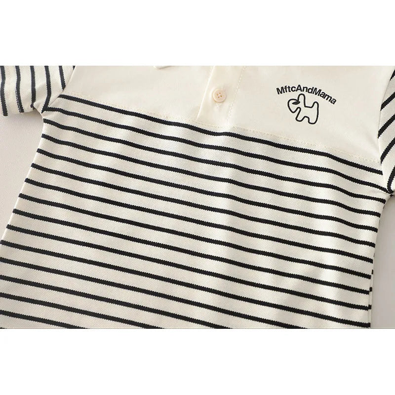 Summer Clothing Sets Fashion Baby Boys Infant Clothes Suits Toddler Infant Kids Striped Cartoon Polo Tshirt+ Denim Shorts Suits