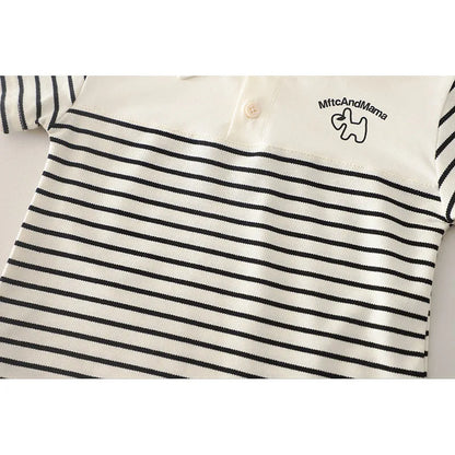 Summer Clothing Sets Fashion Baby Boys Infant Clothes Suits Toddler Infant Kids Striped Cartoon Polo Tshirt+ Denim Shorts Suits