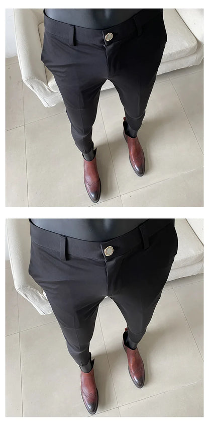 Summer New Light Thin Ice Silk Solid Color Casual Trousers High Quality Fashion Slim Fit Business Social Office Suit Pants