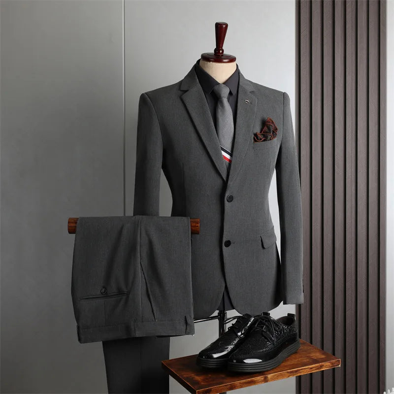 Classic Men Suit Sets Wedding Banquet Groomsman High Quality Blazer Pants 2 Pieces Evening Prom Male Leisure Slim Fit Outfits