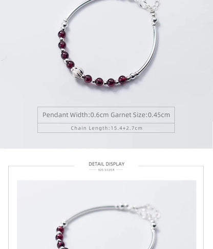 Natural Garnet Little Balls Sterling Silver 925 Bracelet for Women Link Chain Bracelet Ethnic Style Original Fine Jewelry