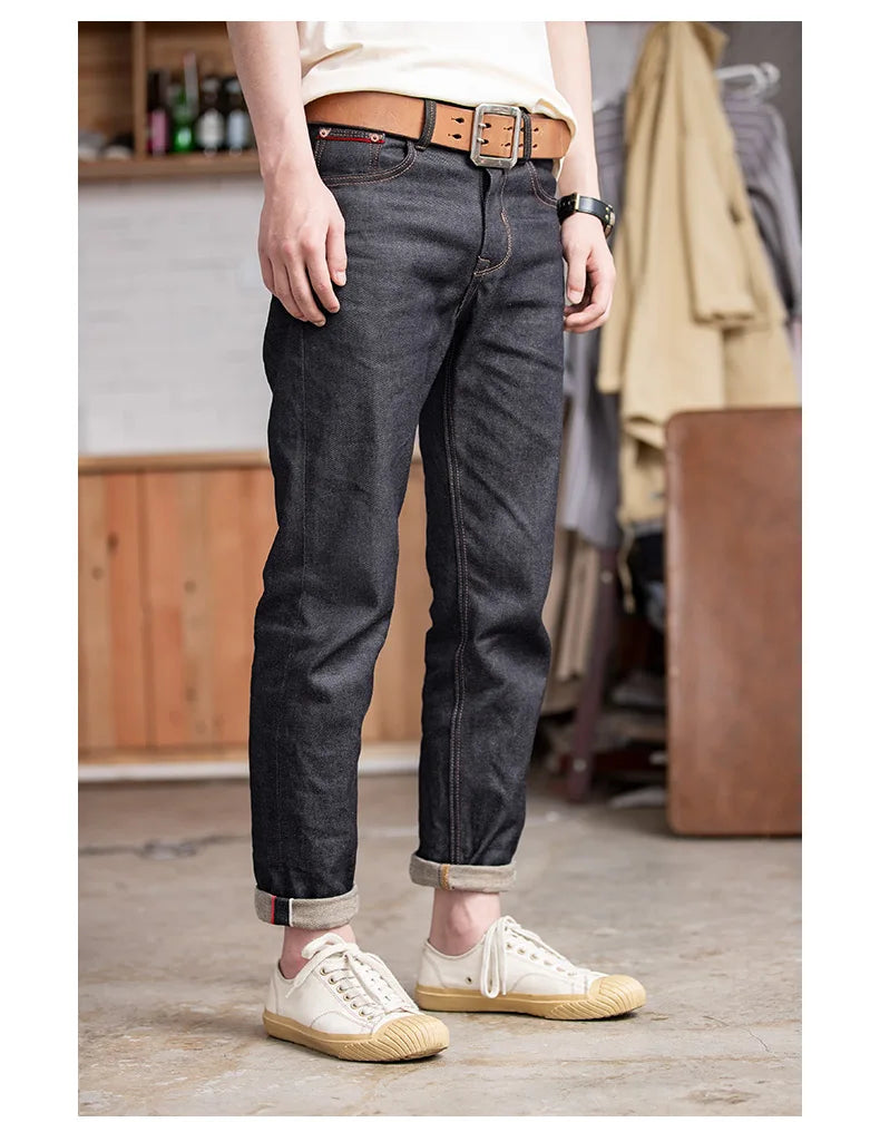 Retro 11.6oz Cotton Selvedge Raw Denim Jeans Tapered Regular Fit Jeans with Zipper Fly High Quality Versatile Men's Pants