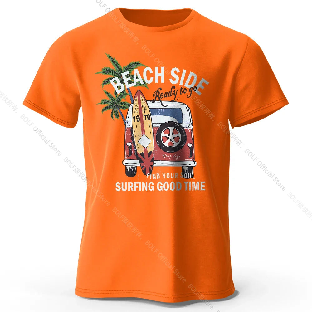 Vintage Surf Badge Printed Unisex Men Women T-Shirt Tees Tops 100% Cotton Retro Wave Graphic Beach Club Wear