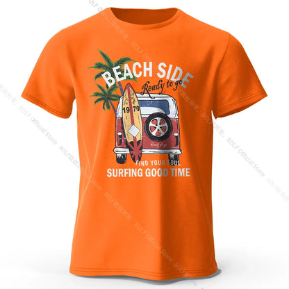 Vintage Surf Badge Printed Unisex Men Women T-Shirt Tees Tops 100% Cotton Retro Wave Graphic Beach Club Wear