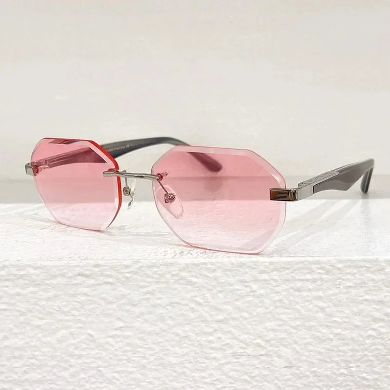 Rimless Polygon Luxury Sunglasses Acetate Alloy Gold Brand Irregular Square Original Classical Retro UV400 Gafas Hot