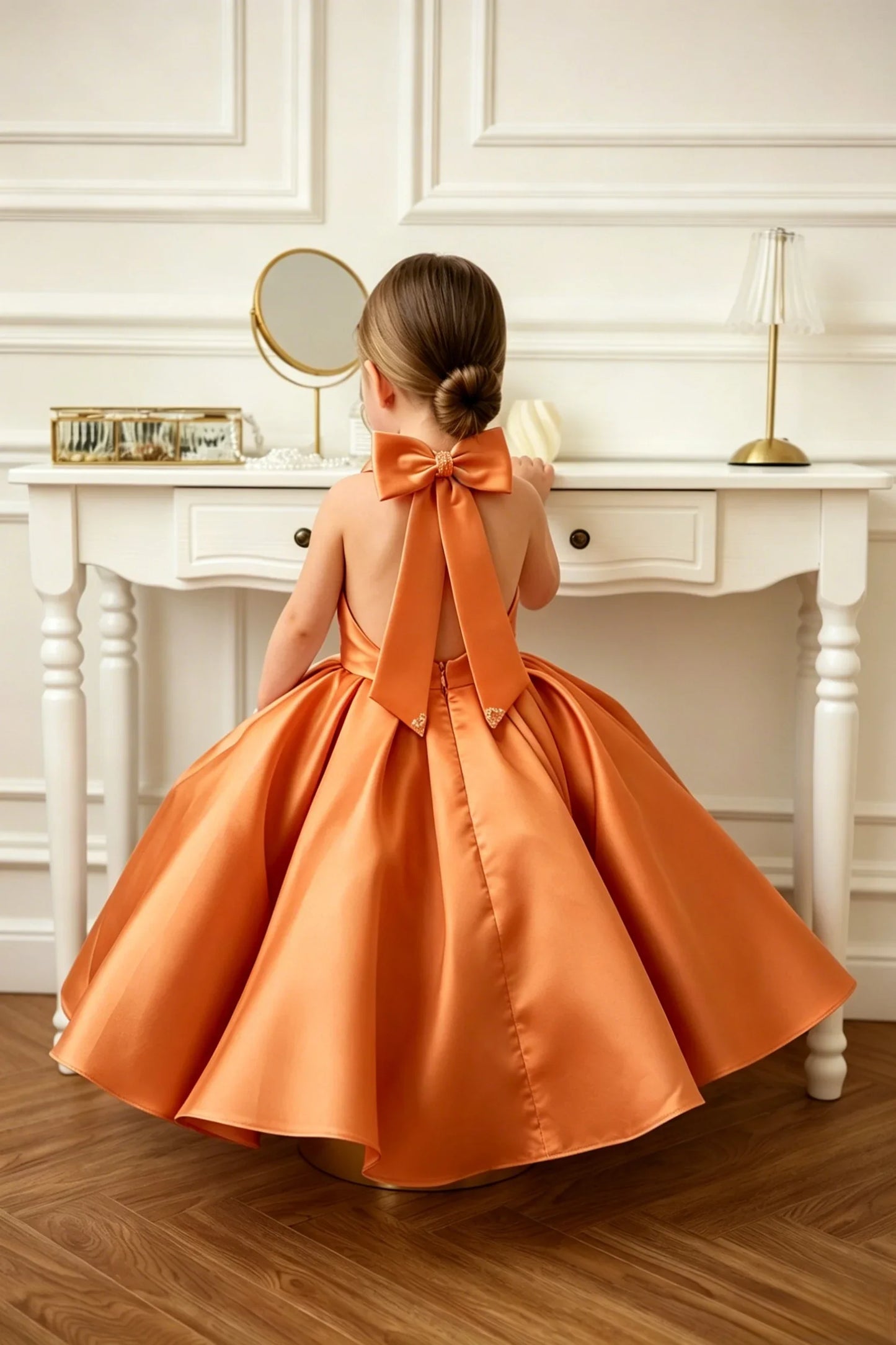 Satin Flower Girl Dress Mini Bridal Wedding Dress Kids Ball Gown 1st Communion Frock Pageant Gown Vestidos De Noiva Customized