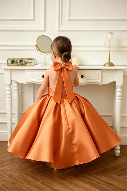 Satin Flower Girl Dress Mini Bridal Wedding Dress Kids Ball Gown 1st Communion Frock Pageant Gown Vestidos De Noiva Customized