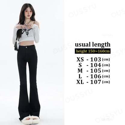 Spring Summer Flared Jeans Women Cotton Vintage Blue Denim Pants Streetwear Elastic High Waist Slim Harajuku Trouser Plus Length
