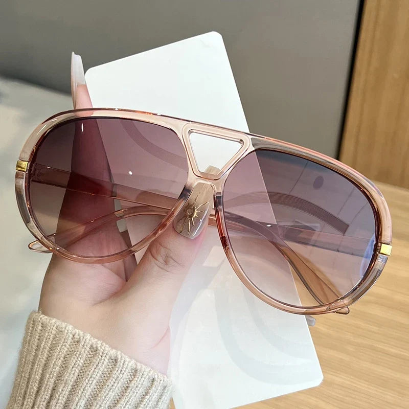 Cycling Trendy Women Square Twin Bridge Pilot Sunglasses New Luxury Designer Shades Outdoor Driving Travel Female Sun Glasses