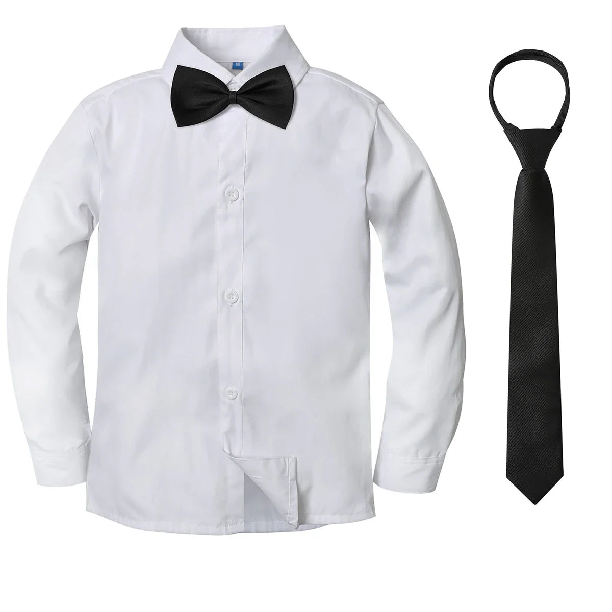 Boys Dress Shirt Kids School Uniform Long Sleeve with Bowtie Formal Gentleman Gift Perform Ceremony Clothes White 6 to 14 years