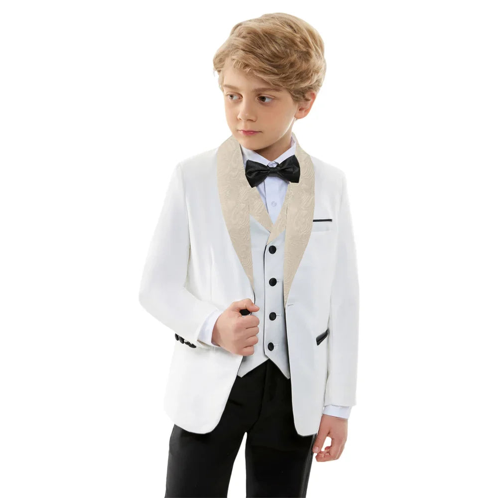 Stylish Jacquard Collar Boys Suits 3 Pieces Jacket Vest Pants Piano Performance Autumn Long Sleeve Kids Tuxedo Sets For Birthday