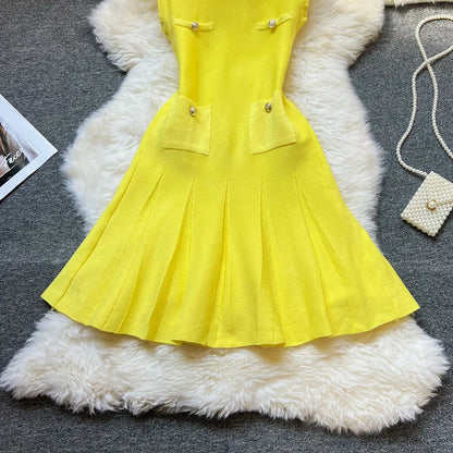 Chic Fashion 2026 Summer Pleated Short Dress Women O-neck Slim Waist A-line Party Dress Streetwear Lady Outfits Vestido