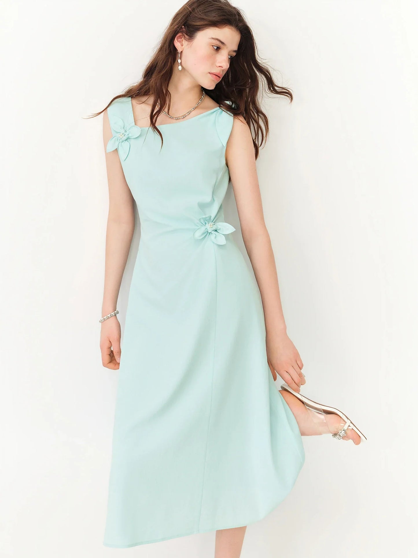 Summer Women's French Style Spaghetti Strap Slip Elegant Dress Waist-Cinching Maxi Coquette Effortless Style