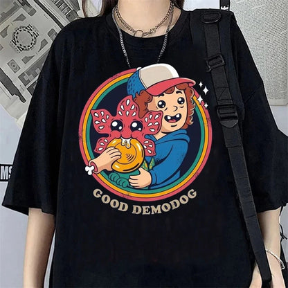 Hawkins Demogorgon T-shirt Anime Black T Shirt Cartoon Short Sleeve Harajuku Tshirt Women Men