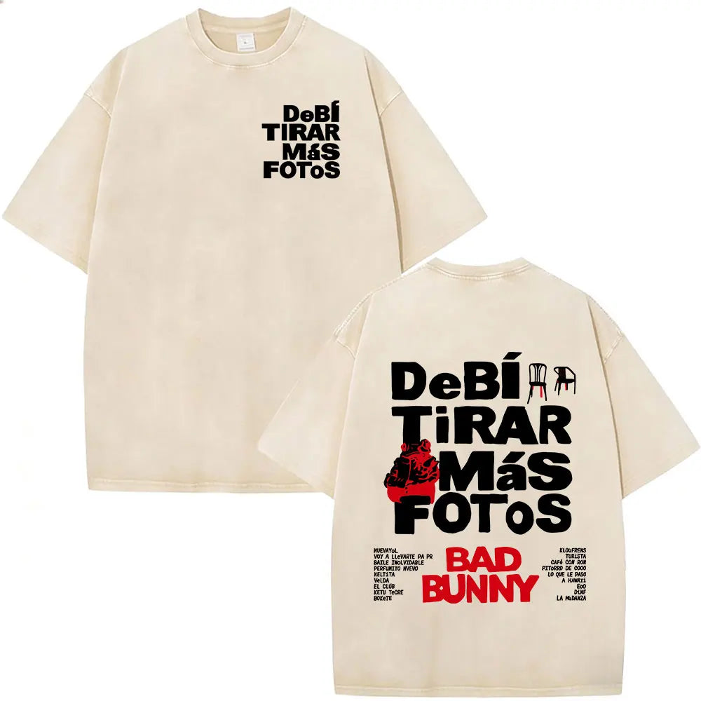 Washed Vintage Rapper Bad Bunny T-shirt Debi Tirar Mas Fotos DTMF Tour 2026 T Shirts Men Women Clothing Fashion Hip Hop T-shirts