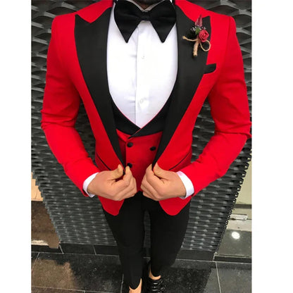 Costume Homme Grey Wedding Men Suits Black Peak Lapel Groom Prom Party Terno Masculino Slim Fit Blazer 3 Pcs Jacket+Pant+Vest
