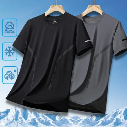 Ice Silk Men's T-Shirt Quick Dry Thin Short Sleeve Breathable Half Sleeve Large Size Casual Sporty Trendy round Neck Short Sl...