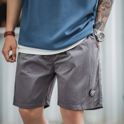 Outdoor Men's Quick-Dry Shorts Lightweight Casual Elastic Waist Drawstring Shorts Loose Fit Running Contrast Summer Shorts
