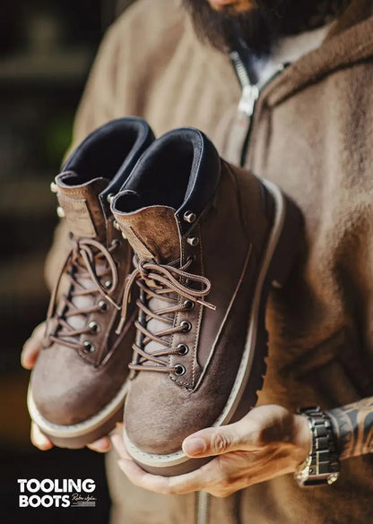 Maden Men's Vintage Splice Suede Work Boots Chunky Sole Round Toe Combat Boots Lace-Up Ankle Boots for Desert Hiking & Casual