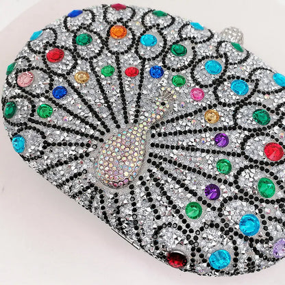 New Peacock Pattern Handbags Diamond Evening Bags for Women 2024 Fashion Luxury Evening Clutch and Purse Rhinestone Shoulder Bag