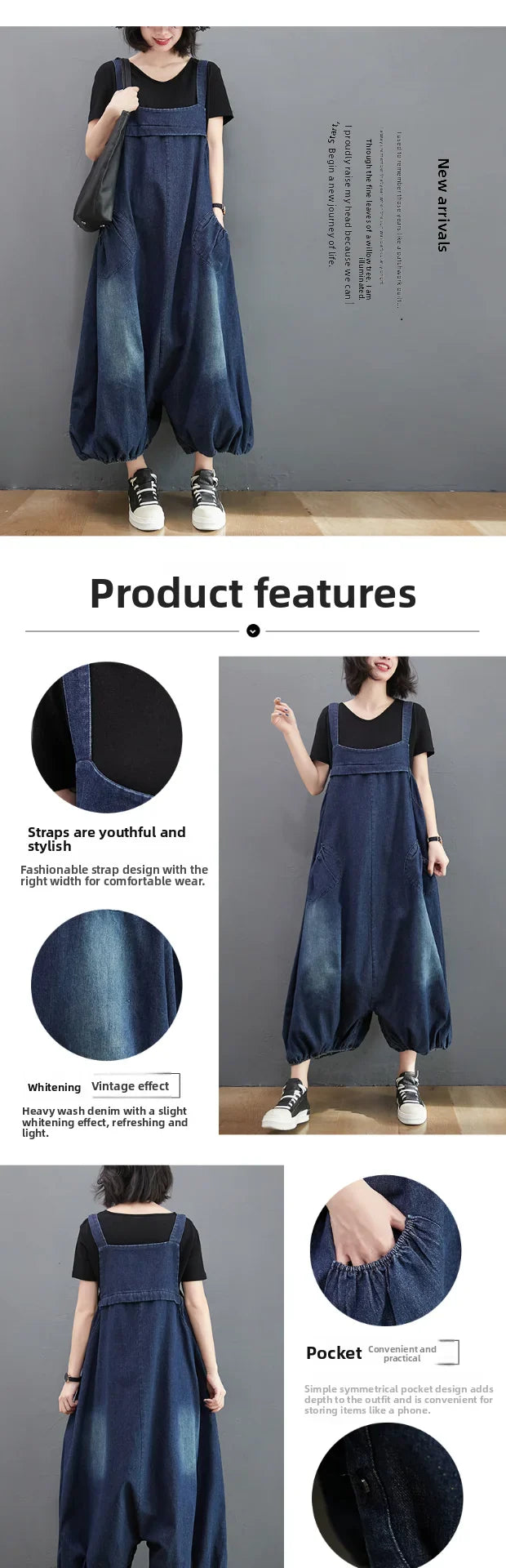 Loose Fit Denim Overalls Women's Summer 2026 Faion plus Size Lantern Leg One-Piece Pants High Waist Long Trousers