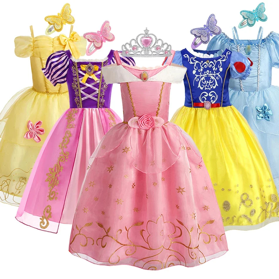2026 Girls Costume Sleeping Beauty Aurora Princess Party Rapunzel Halloween Snow White Cosplay Costume Kid Cinderella Dress up