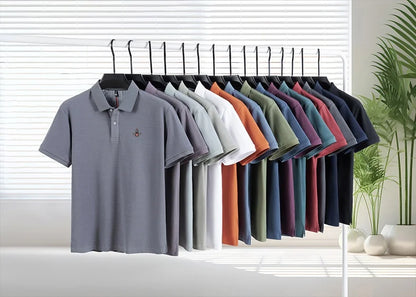 100% pure cotton men's short sleeved summer new golf lapel polo shirt, high-quality designer customized embroidered T-shirt