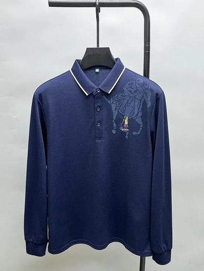 High end brand fashion printed long sleeved polo shirt men's 2024 spring new exquisite embroidered T-shirt casual breathable top