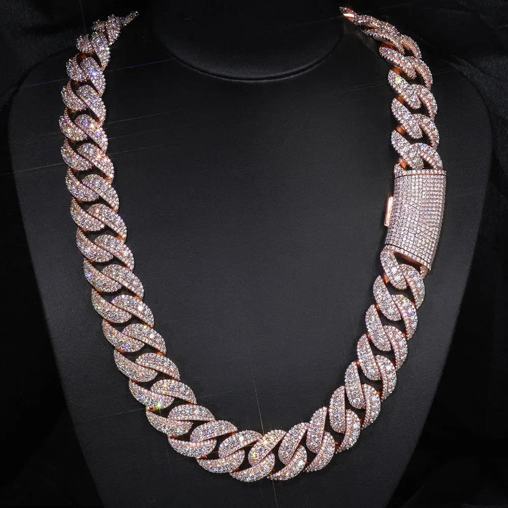 Fashion Custom 22mm Wide Rose Gold Necklace Hip-Hop Style Copper Zircon Iced Heavy Miami Jewelry Necklace For Men And Women