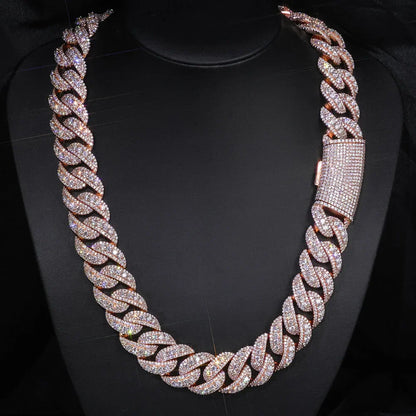 Fashion Custom 22mm Wide Rose Gold Necklace Hip-Hop Style Copper Zircon Iced Heavy Miami Jewelry Necklace For Men And Women
