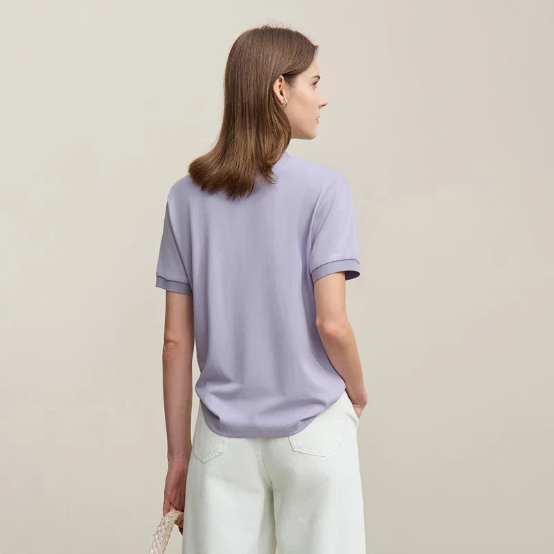 Women's Polo Shirt 2026 Summer Asymmetric Placket Short Sleeve Tee Lapel Collar Casual Layering T-Shirt For Women 12622015