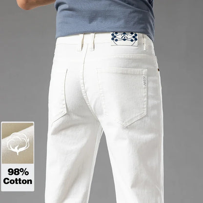 New Summer 98% Cotton Men's Business Casual Jeans Straight Soft Stretch Fabric Baggy Denim Pants Male Brand Trousers