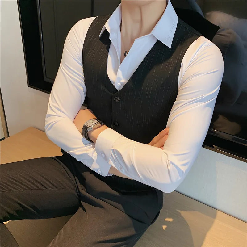 Plus Size 7XL 6XL 5XL Men's Fashion Striped Suit Vest British Style Business Work Slim Fit Wedding Social Sleeveless Vest