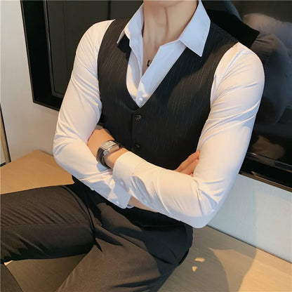 Plus Size 7XL 6XL 5XL Men's Fashion Striped Suit Vest British Style Business Work Slim Fit Wedding Social Sleeveless Vest