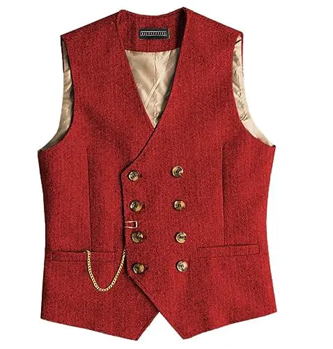 Men Suit Gray Vintage Double Breasted Blend Waistcoat For Wedding Groomsmen Banquet Men Coat